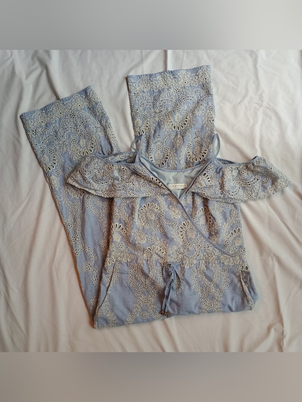 Alice & Trixie Angela George Jumpsuit Womens S Eyelet Lace Cotton Off Shoulder